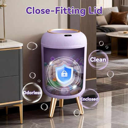 Procade Automatic Trash Can Bathroom,Auto Small Purple Garbage Can with Lid | 3 Gallon Touchless Motion Sensor Trash can with Legs,Smart Gold Purple Waste Basket for Bedroom,Kitchen,Dorm,rv,Office - color: Purple