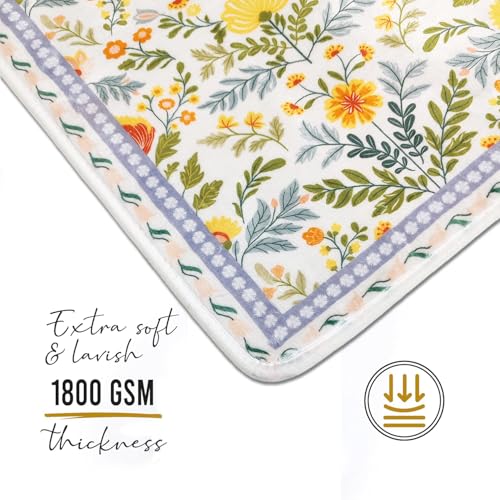 BBSET Sage Green Floral Bathroom Rug 47 * 16inch Long Plant Bath Mat for Shower Non Slip Absorbent Cute Leaf Bath Rugs (Yellow Flower) - color: Yellow Flowers