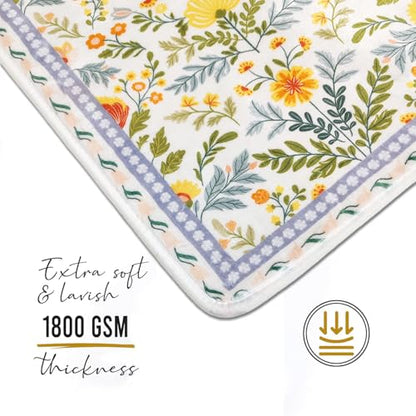BBSET Sage Green Floral Bathroom Rug 47 * 16inch Long Plant Bath Mat for Shower Non Slip Absorbent Cute Leaf Bath Rugs (Yellow Flower) - color: Yellow Flowers