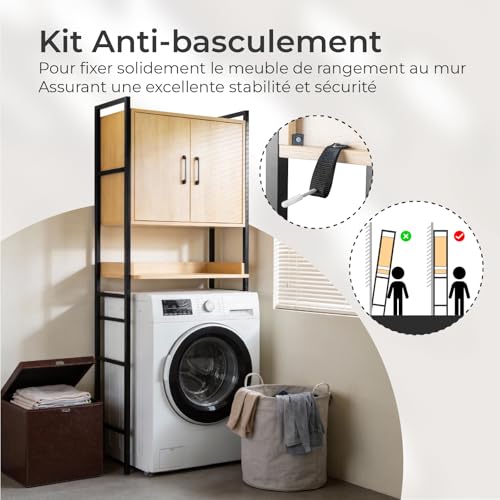 Karl home Over The Toilet Storage Cabinet, Bathroom Space Saver Organizer | Freestanding Above Toilet Rack with Adjustable Shelf, Open Shelf and Acrylic Glass Doors for Bathroom Storage