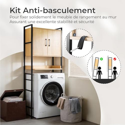 Karl home Over The Toilet Storage Cabinet, Bathroom Space Saver Organizer | Freestanding Above Toilet Rack with Adjustable Shelf, Open Shelf and Acrylic Glass Doors for Bathroom Storage