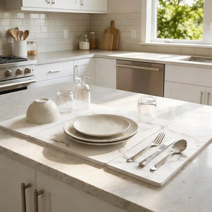 Large Stone Drying Mat for Kitchen Counter, 24"x16" Collapsible Quick Dry Dish Drying Mat, Water-Absorbent Marble Diatomaceous Earth Mats for Bottles Cups Dishes, Match Any Countertop - color: White