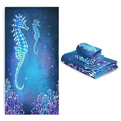 ALAZA Towel Bathroom Sets,Dreamy Glowing Seahorse Towels 3-Piece 1 Bath Towel 1 Washcloth 1 Hand Towel, Bath Towel Set of 3 Soft Multifuntion for Home Kitch - color: Multi23