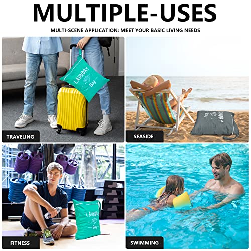 2 Pcs Large Travel Laundry Bags - Waterproof Wet/Dry, Washable, Drawstring, Bathing Suit, Workout, Gym Clothes, Swimming, Yoga - Green, Grey - color: Green+Grey
