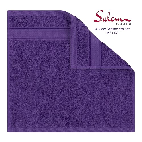 American Soft Linen Salem Washcloth Sets, 4 Piece Luxury 600 GSM 100% Cotton Washcloths for Bathroom, 13x13 inches Washrags Premium Quality Hand Face Towels, Purple - color: Rich Purple, size: 13x13"