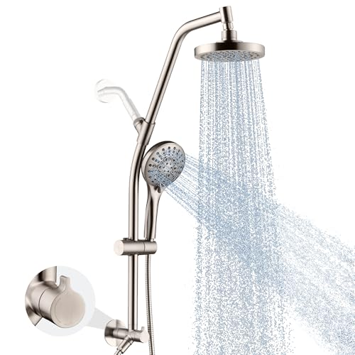 BRIGHT SHOWERS Rain Shower Head with Handheld Combo, Dual Shower System with Slide Bar, Rain Shower System, Adjustable Height, Brass Slide Bar & Diverter, 60 Inch Stainless Steel Hose, Brushed Nickel - color: Brushed Nickel