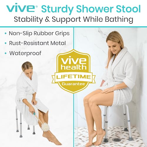 Vive Shower Stool for Inside Bath - Small, Adjustable, Plastic, Round, Non-Slip - Bathtub Seat Chair for Bathroom Safety - Waterproof Medical Universal Tub Bench for Elderly, Senior, Women, Adults | Non-Slip - Bathtub Seat Chair for Bathroom Safety - Wate