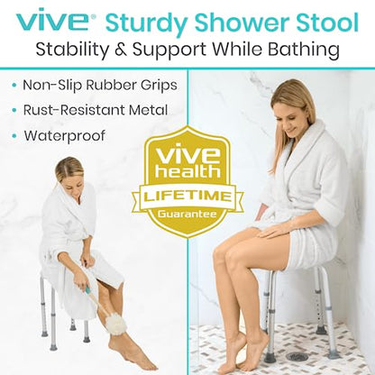 Vive Shower Stool for Inside Bath - Small, Adjustable, Plastic, Round, Non-Slip - Bathtub Seat Chair for Bathroom Safety - Waterproof Medical Universal Tub Bench for Elderly, Senior, Women, Adults | Non-Slip - Bathtub Seat Chair for Bathroom Safety - Wate