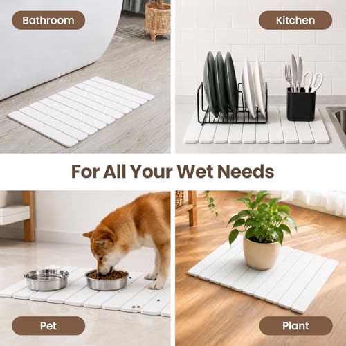 White Non-Slip Textured Stone Bath Mat for Bathroom, Quick Absorbent | Mosthink Foldable Textured Quick Dry Diatomaceous Earth Mat for Bath Kitchen Counter, Easy to Clean( 23.6'' x 15.3'') - color: White