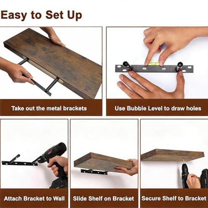 Solid Wood Floating Shelves Set of 2 - Waterproof Scratch Resistant Wall Mounted Shelves, Country Style Brown (15.75 in W × 9.25 in D × 1.57 in H) for Bedroom Bathroom Kitchen Living Room - color: Country Style Brown, size: 15.75'W *9.25"D*1.57"H ,Set of