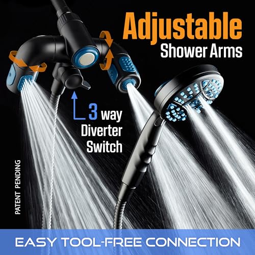 AquaCare Polaris 208-mode High Pressure Shower Head Combo with Hydro Arms | Luxury 3-way 14-zone System with 370 Stay-clean Power Jets, Handheld Magnetic Docking & 6 ft. Stainless Steel Hose / Black - color: Matte Black