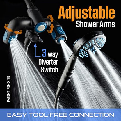 AquaCare Polaris 208-mode High Pressure Shower Head Combo with Hydro Arms | Luxury 3-way 14-zone System with 370 Stay-clean Power Jets, Handheld Magnetic Docking & 6 ft. Stainless Steel Hose / Black - color: Matte Black