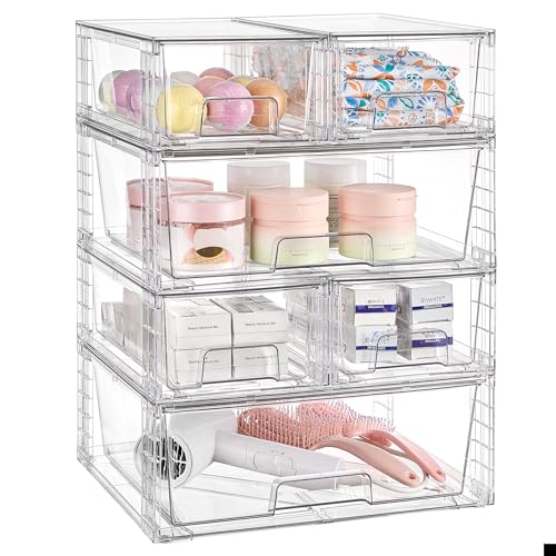 Vtopmart Clear Stackable Storage Drawers, 6 Pack Wide Organizer Set | Wide and Small Pull-Out PET Drawers for Flexible Sorting, Stackable Storage Solution for Cabinets, Closets, Pantry - style: 4 Small+2 Wide