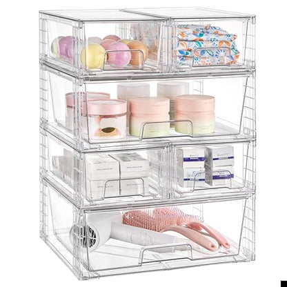 Vtopmart Clear Stackable Storage Drawers, 6 Pack Wide Organizer Set | Wide and Small Pull-Out PET Drawers for Flexible Sorting, Stackable Storage Solution for Cabinets, Closets, Pantry - style: 4 Small+2 Wide