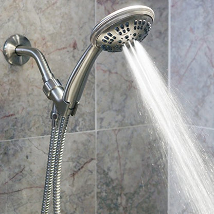 Luxury Handheld Shower Kit - 2.5 GPM - Brushed Nickel | 6 Function High Pressure Removable Hand Held Showerhead with Hose and Mount, Easy Install for Boosting Low Water Flow Baths - color: Brushed Nickel, size: 2.5 GPM