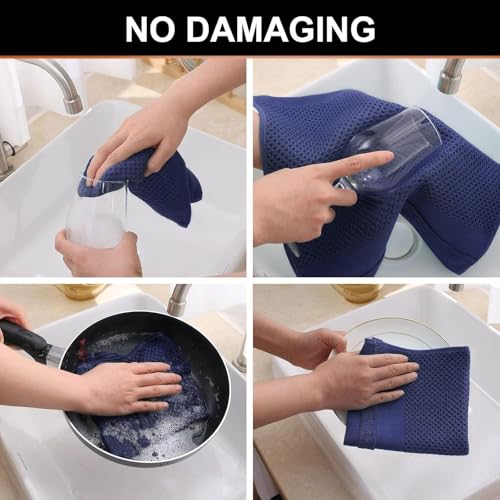 Homaxy Kitchen Towels and Dishcloths Set, Set of 12, Navy Blue | 100% Cotton Waffle Weave Kitchen Towels, Super Soft and Absorbent Dish Cloths, 12 x 12 and 13 x 28 Inches - color: Navy Blue, size: 12-Piece Set