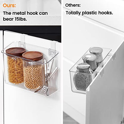 2 Pack Plastic Over Cabinet Door Organizer with Removable Hooks, Clear Hanging Baskets for Organizing Hanging Holder for Kitchen, Bathroom-Hang Outside or Inside Door-L - style: L