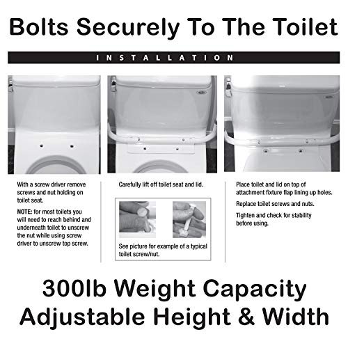 Carex Toilet Safety Rails, Adjustable and Detachable Toilet Safety Frame with Handles for Elderly, Handicap, or Disabled, Heavy-Duty Non-Slip Bathroom Grab Bar, with Padded Handles and Aluminum Frame