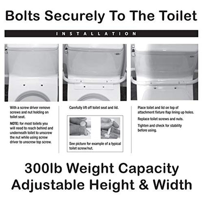 Carex Toilet Safety Rails, Adjustable and Detachable Toilet Safety Frame with Handles for Elderly, Handicap, or Disabled, Heavy-Duty Non-Slip Bathroom Grab Bar, with Padded Handles and Aluminum Frame