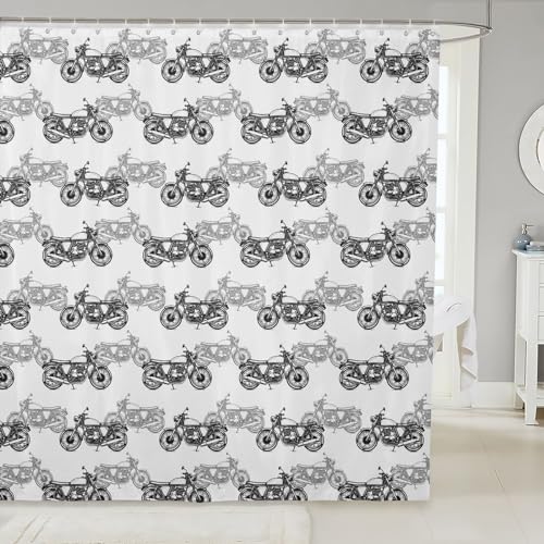 Homewish Racing Motorcycle Shower Curtain with Hooks,Black White Dirt Bike Hand Sketch Waterproof Bath Curtain,80s Retro Vintage Style Motorcross Bathroom Accessories Curtain Panel, 72Wx84L inch - color: Multi 11, size: 72"Wx84" L