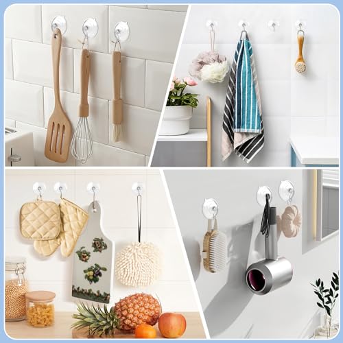 Hangerspace Suction Cup Hooks, Removable Large Suction Cups, Clear, 8 Pack | 2.5 In, with Rustproof Metal Hooks, Detachable, Leave No Trace, for Kitchen Shower Wall Window Glass Door, Fits Any Decor - size: Large