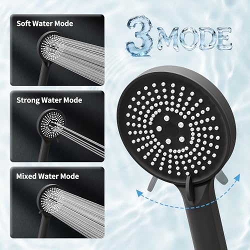 RFOUO 11 Inch Wide Rain Shower Head with Handheld, Matte Black | High Pressure Rainfall, Dual Shower Head Combo with Adjustable Arm, 3-Mode Detachable Handheld Spray,with 59 Inch Hose - color: Matte Black