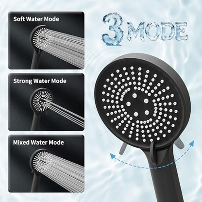 RFOUO 11 Inch Wide Rain Shower Head with Handheld, Matte Black | High Pressure Rainfall, Dual Shower Head Combo with Adjustable Arm, 3-Mode Detachable Handheld Spray,with 59 Inch Hose - color: Matte Black
