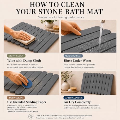 Foldable Stone Bath Mat Large 30" x 17" – Diatomaceous Earth Quick Drying Non-Slip Bathroom Mat Rug – Absorbent Diatomite Mat, Durable & Easy to Clean, Modern (Dark Grey, Large 30" x 17") - color: Dark Grey