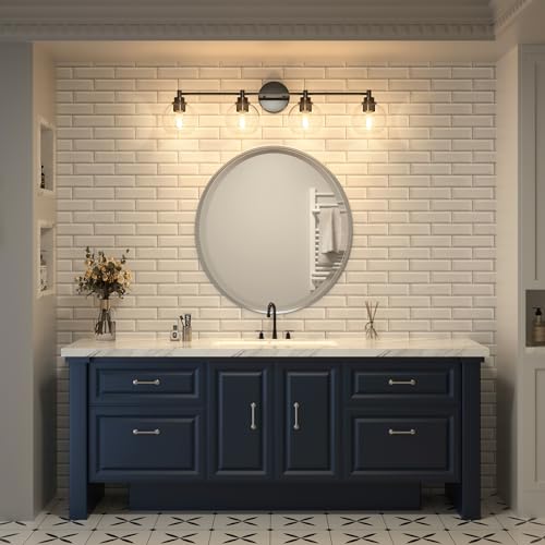 VONLUCE 4 Light Bathroom Vanity Light Fixtures, Black Finish | Globe Glass Shades, E26 Sockets, Easy to install, Vanity Lights for Bedroom Hallway Living Room - color: Black, size: 4-Light