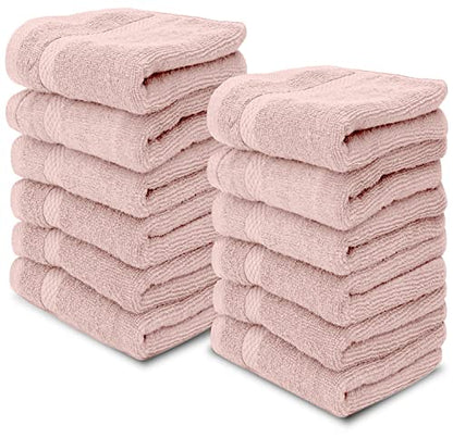 White Classic Luxury Cotton Washcloths 13x13 Inch - 650 GSM Turkish Cotton | Hotel, Spa, Bathroom Face Towel | 12 Pack, Pink - color: 17: Pink