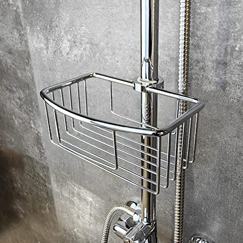Shower Pole Caddy for Shower-6 Size Riser Ring NO Drilling Tension Shower Caddy Basket for Bathroom-SUS 304 Chrome Shower Caddy Pole with Luxury Standard