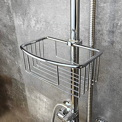Shower Pole Caddy for Shower-6 Size Riser Ring NO Drilling Tension Shower Caddy Basket for Bathroom-SUS 304 Chrome Shower Caddy Pole with Luxury Standard