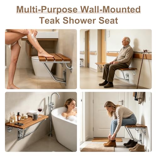 28'' Folding Shower Seat Wall Mounted, 500lb Load Capacity, Space-Saving | Folding Shower Bench with Stainless Steel Bracket, for Elderly, Pregnant Women, Kids, Disabled - size: 28 inches
