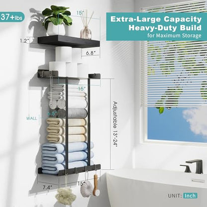 Vervida® Bathroom Towel Storage Rack, Towel Racks for Bathroom Wall Mounted Floating Shelf, Wall Towel Rack for Rolled Towels - size: 15" Towel Rack