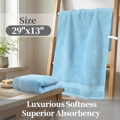 VOOVA & MOVAS Sky Blue Hand Towels 2 Pack, 100% Cotton, 13x29 in | Lightweight, Fast Drying & Absorbent, Built-in Hanging Loop, Ideal for Shower, Gym, Travel & Spa - color: Skyblue