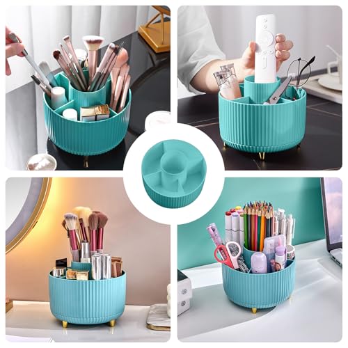 360 Rotating Makeup Brush Organizer With 5 Sections, Spining Countertop Swivel Makeup Brush Holder for Cosmetics, Nail Polish, Art Supply, Bathroom Vanity Desktop Organizer - Blue - color: Blue