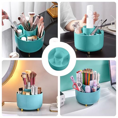 360 Rotating Makeup Brush Organizer With 5 Sections, Spining Countertop Swivel Makeup Brush Holder for Cosmetics, Nail Polish, Art Supply, Bathroom Vanity Desktop Organizer - Blue - color: Blue