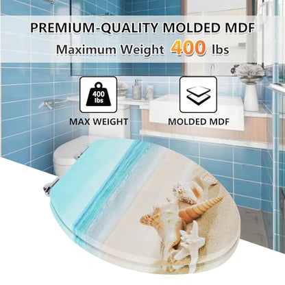 Angol Shiold Toilet Seat ELONGATED Molded Wood 18.5Inch(Beach) | Quiet Close Quick Release Metal Hinges, Adjustable Fit for Standard Elongated Toilets, Easy to Install&Clean - color: Beach, size: Elongated-18.5”