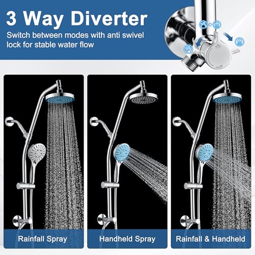 BRIGHT SHOWERS Rain Shower Head with Handheld Combo, Dual Shower System with Slide Bar, Rain Shower System, Adjustable Height, Brass Slide Bar & Diverter, 60 Inch Stainless Steel Hose, Chrome - color: Chrome