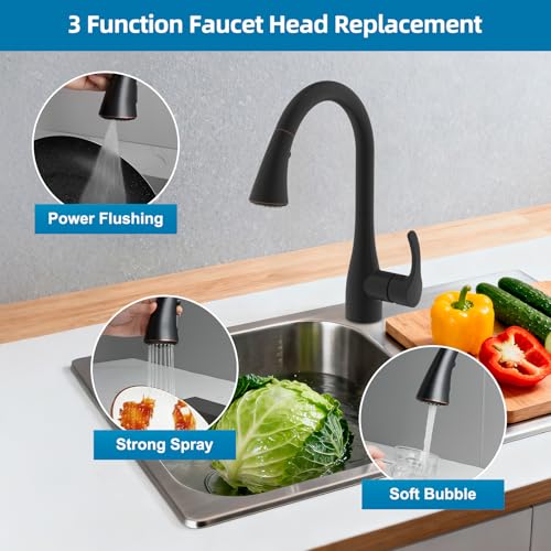Curve Kitchen Faucet Sprayer Head Compatible with Kohler, Oil-Rubbed Bronze | NSF/ANSI/CAN 372 Certified, 14 Adapter Kit for Universal Fit Use, 3 Function Pull Down Sink Faucet Spray Head Replacement - color: Oil Rubbed Bronze, style: Curve Design