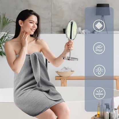 POLYTE 430 GSM Poly Blend Microfiber Quick Dry Waffle Bath Towel Set of 6 | 2-Body Towels, 2-Hand Towels, 2-Wash cloths, Oversize, Lint Free - color: Gray