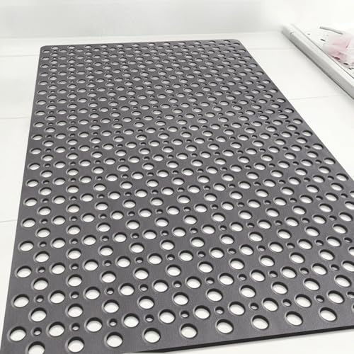 Non Slip Shower Mat: 47 X 32 Inch Large Shower Mats for Inside Shower - Soft TPE Anti Slip Long Shower Floor Mat with Large Drain Holes and Suction Cups - color: Gray, size: 47" x 32" (Rectangular)