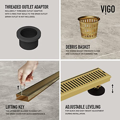 VIGO Elan 24 in. Linear Shower Drain in Matte Brushed Gold - VG07002MG - color: Matte Brushed Gold, size: 24 in.