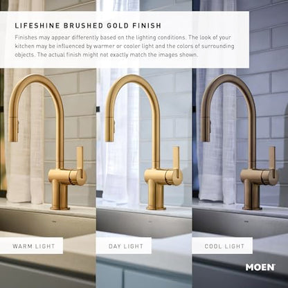 Moen Velocity Brushed Gold Two-Function Rainshower 8-Inch Shower Head with Immersion Technology for a High-Pressure Rinse, S6320BG - color: Brushed Gold, style: Basic