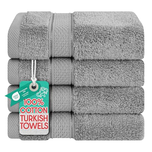 American Soft Linen Salem Washcloth Sets, 4 Piece Luxury 600 GSM 100% Cotton Washcloths for Bathroom, 13x13 inches Washrags Premium Quality Hand Face Towels, Light Grey - color: Cool Grey, size: 13x13"