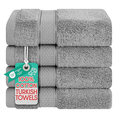 American Soft Linen Salem Washcloth Sets, 4 Piece Luxury 600 GSM 100% Cotton Washcloths for Bathroom, 13x13 inches Washrags Premium Quality Hand Face Towels, Light Grey - color: Cool Grey, size: 13x13"