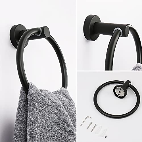 NearMoon 2 Pieces Bathroom Hardware Accessories, Towel Ring and Toilet Paper Holder- Stainless Steel Bath Towel Hanger and Hand Towel Holder, Wall Mounted (Matte Black) - color: Matte Black