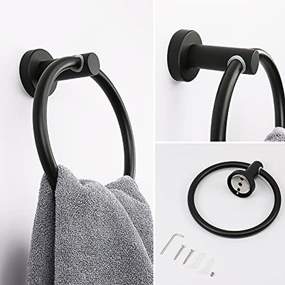 NearMoon 2 Pieces Bathroom Hardware Accessories, Towel Ring and Toilet Paper Holder- Stainless Steel Bath Towel Hanger and Hand Towel Holder, Wall Mounted (Matte Black) - color: Matte Black