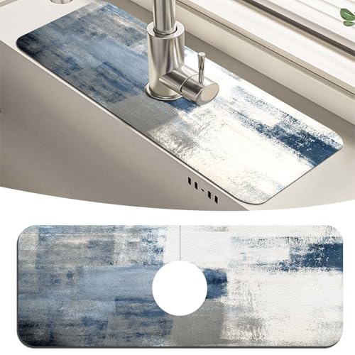 MCALK Blue Kitchen Sink Faucet Mat Splash Guard, Absorbent Quick-Dry Kitchen Sink Mat - Ideal for Splash Guard & Drip Catching with Abstract Art Decor( 1pc 15"x5.5") - color: 01Blue