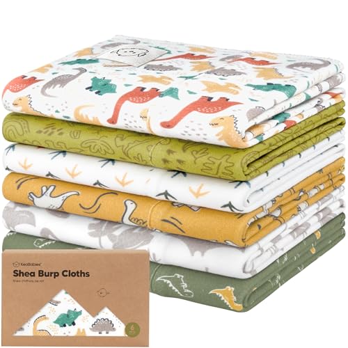 Organic Burp Cloths Baby Boy, Girl, 6-Pack Large Burping Cloths (Mesozoic) | 100% Cotton Burp Clothes for Babies, Newborns Spit Up Rags, Super Soft, Absorbent Towels, Gender Neutral, Machine Washable - color: Mesozoic, style: Shea
